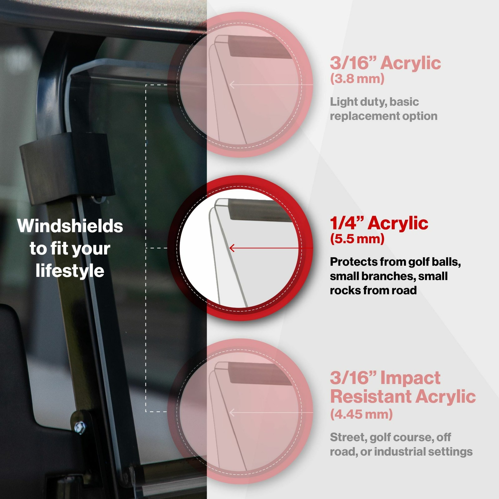 RedDot 1/4" Folding Golf Cart Windshield for STAR EV Sirius - Tinted
