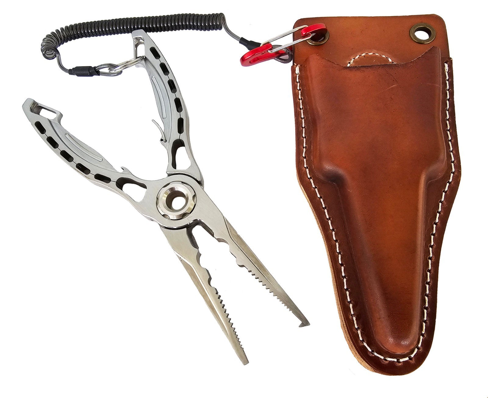 7 1/2" STAINLESS STEEL FISHING PLIERS WITH LEATHER SHEATH