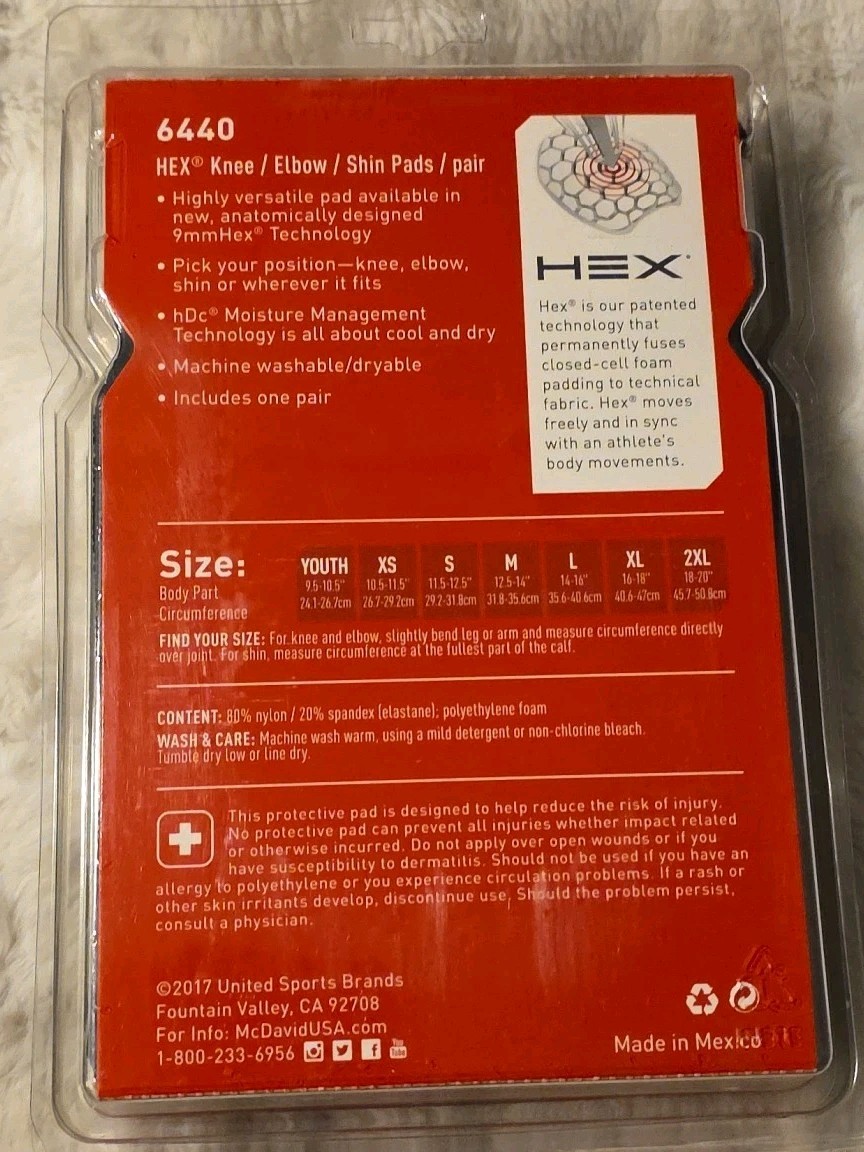 New McDavid Size Small 6440 Black Hex Knee/Elbow Shin Pads Sleeves ProtectionR63