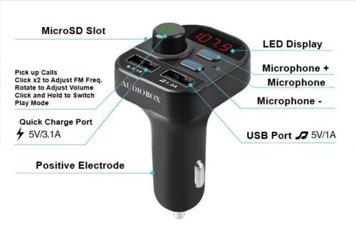 Audiobox TR-10 Bluetooth Multi-Function Transmitter Charger USB/TF With Display