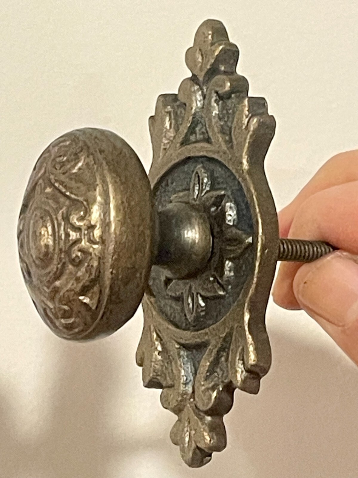 Vintage Metal Brass Drawer Pull Furniture Hardware Cabinet Door Knob w/Backplate