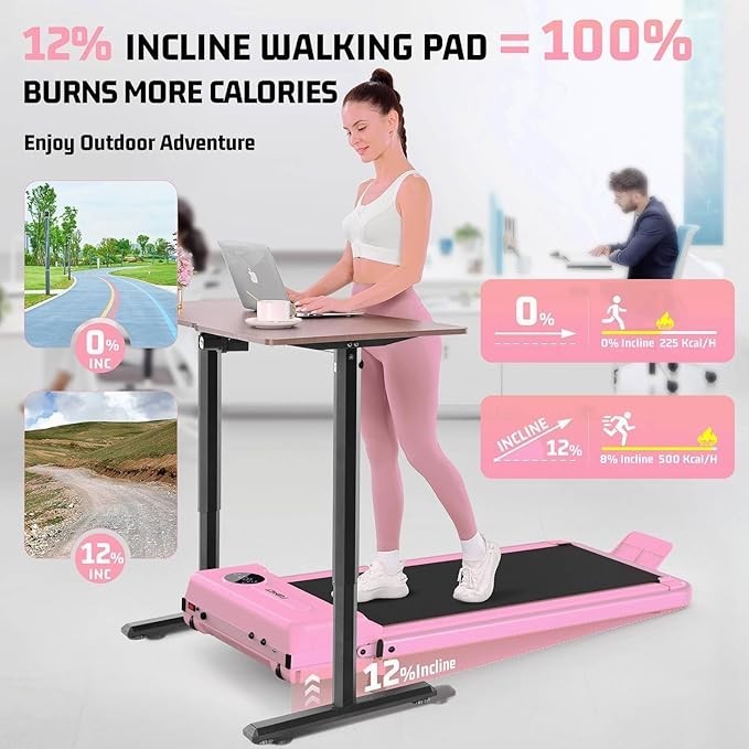 Walking Pad Treadmill with Incline and Handle Bar,Foldable Treadmill for HomeGym
