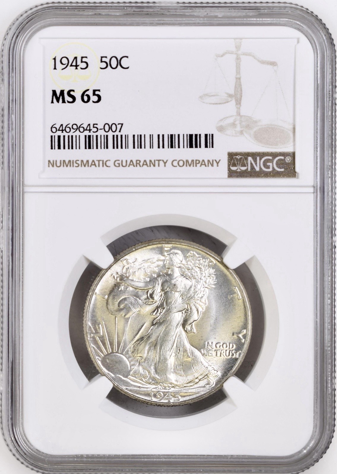 1945 WALKING LIBERTY HALF DOLLAR NGC MS65