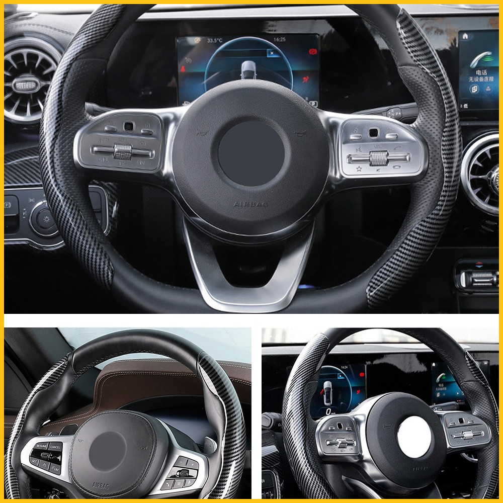 2x Carbon Fiber Universal Car Steering Wheel Booster Cover Non-Slip Accessories