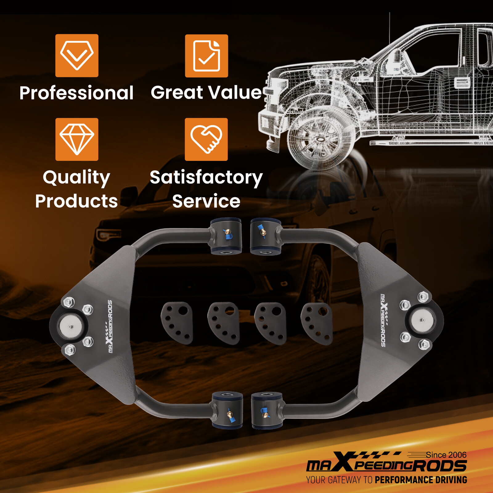 2x Upper Drop Alignment Control Arms Drop Kit for 1999-06 Silverado Sierra 1500