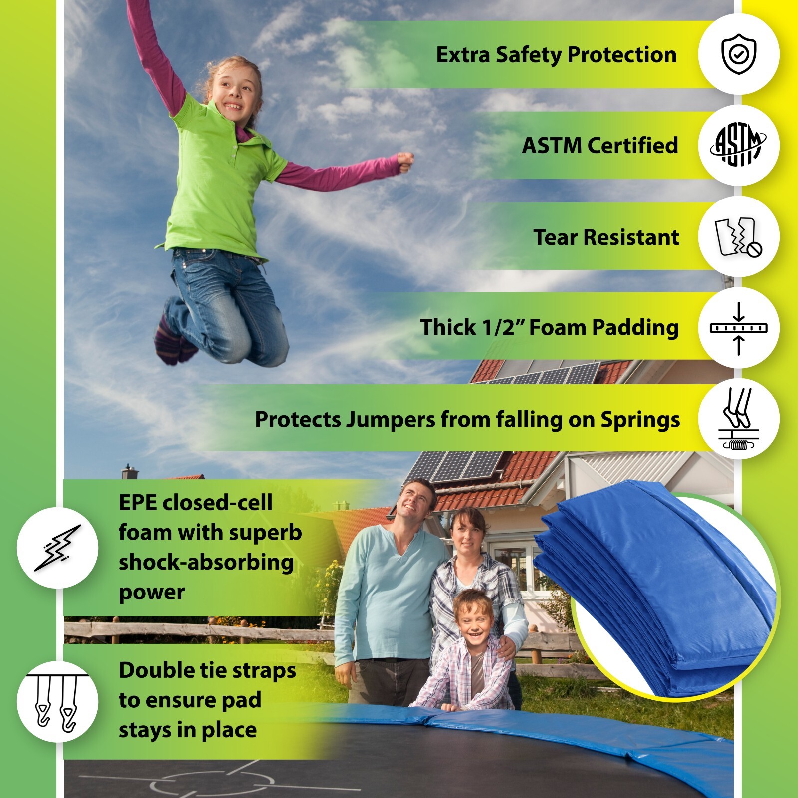 Square Trampoline Replacement Parts: Jumping Mat, Safety Net - Pad, Spring Cover