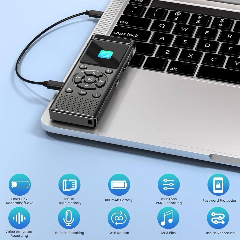 136GB Digital Voice Recorder with Playback,9000 Hours Audio Recording Device,Voi