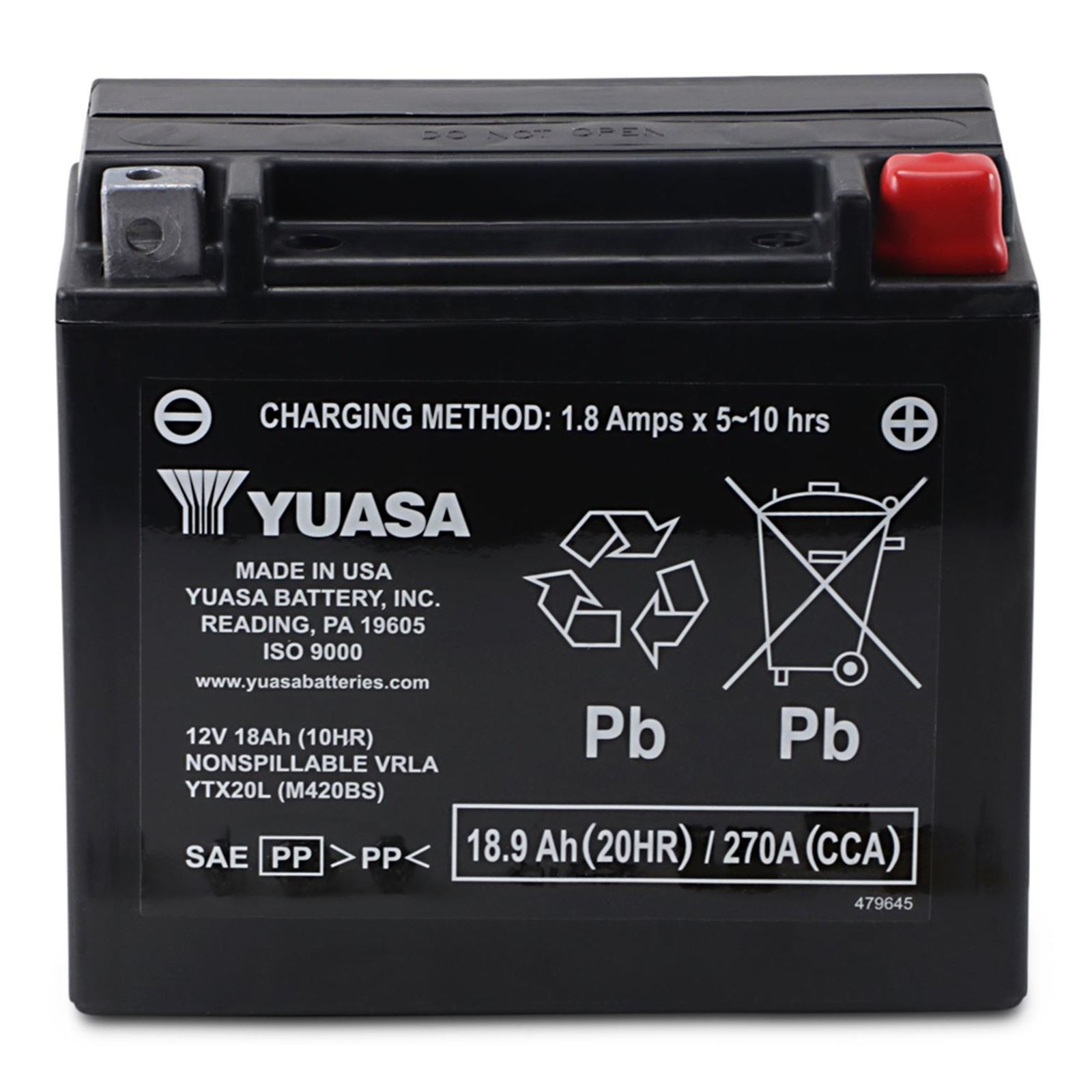 Yuasa AGM Maintenance-Free VRLA Battery - 12V - 18ah - for PWC YTX20L YUAM420BS