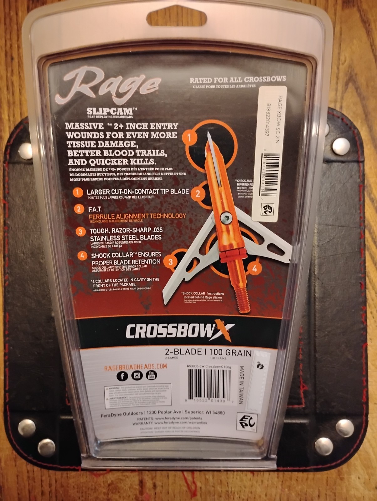 Rage CROSSBOW X 100 Grain Slip Cam Mechanical 2 Blade Broadheads 2" Cut