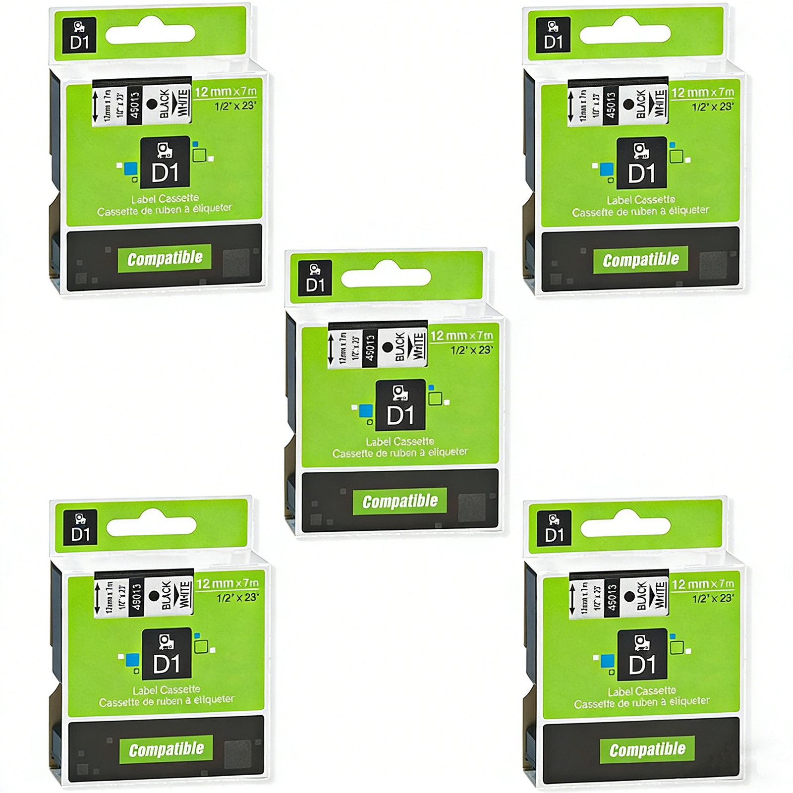 5x dymo label tape D1 45013 Black on White 1/2 Inch x 23 Feet Compatible product