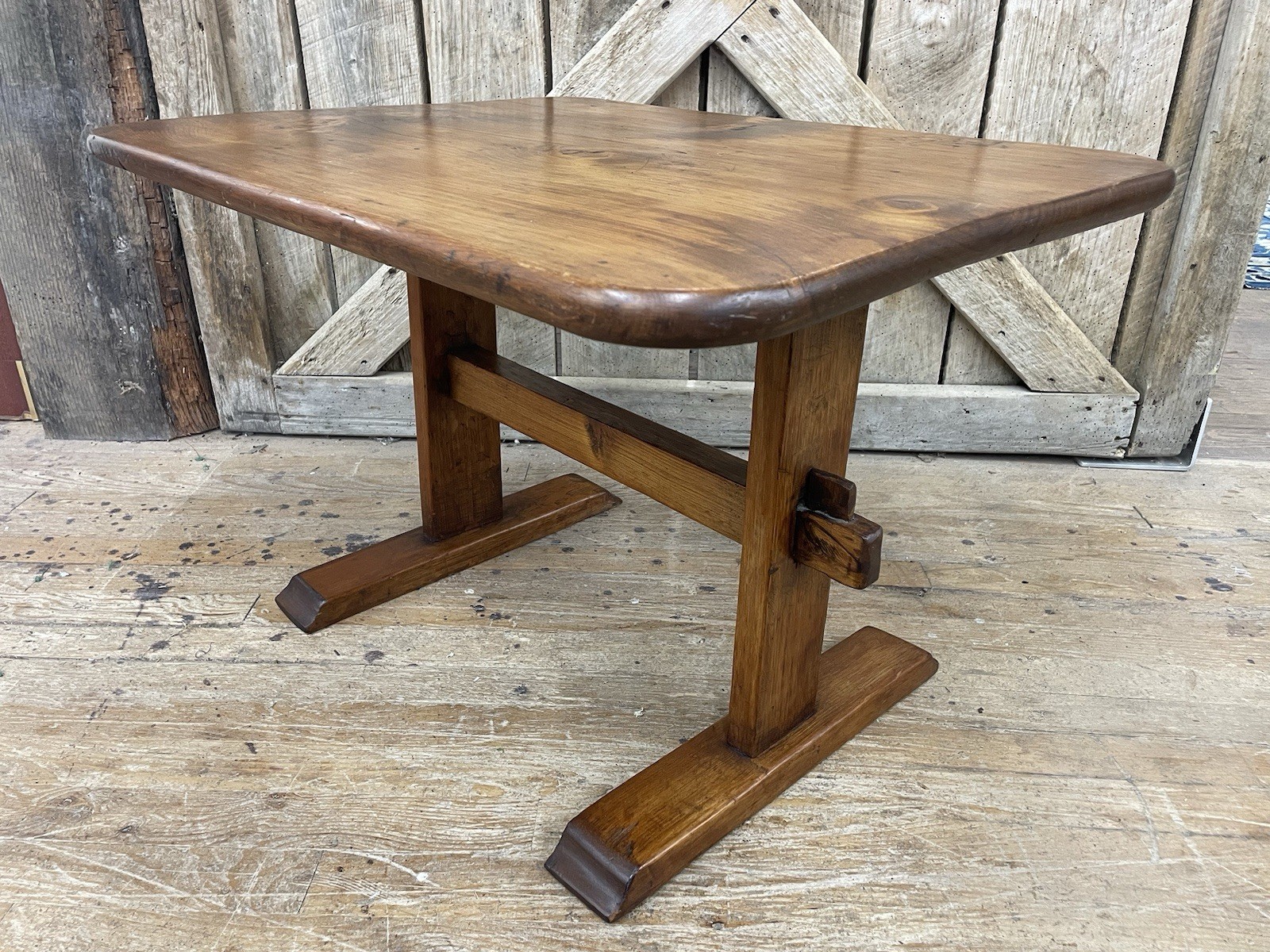 Antique Primtive Pine Trestle Table end or lamp stand coffee table size
