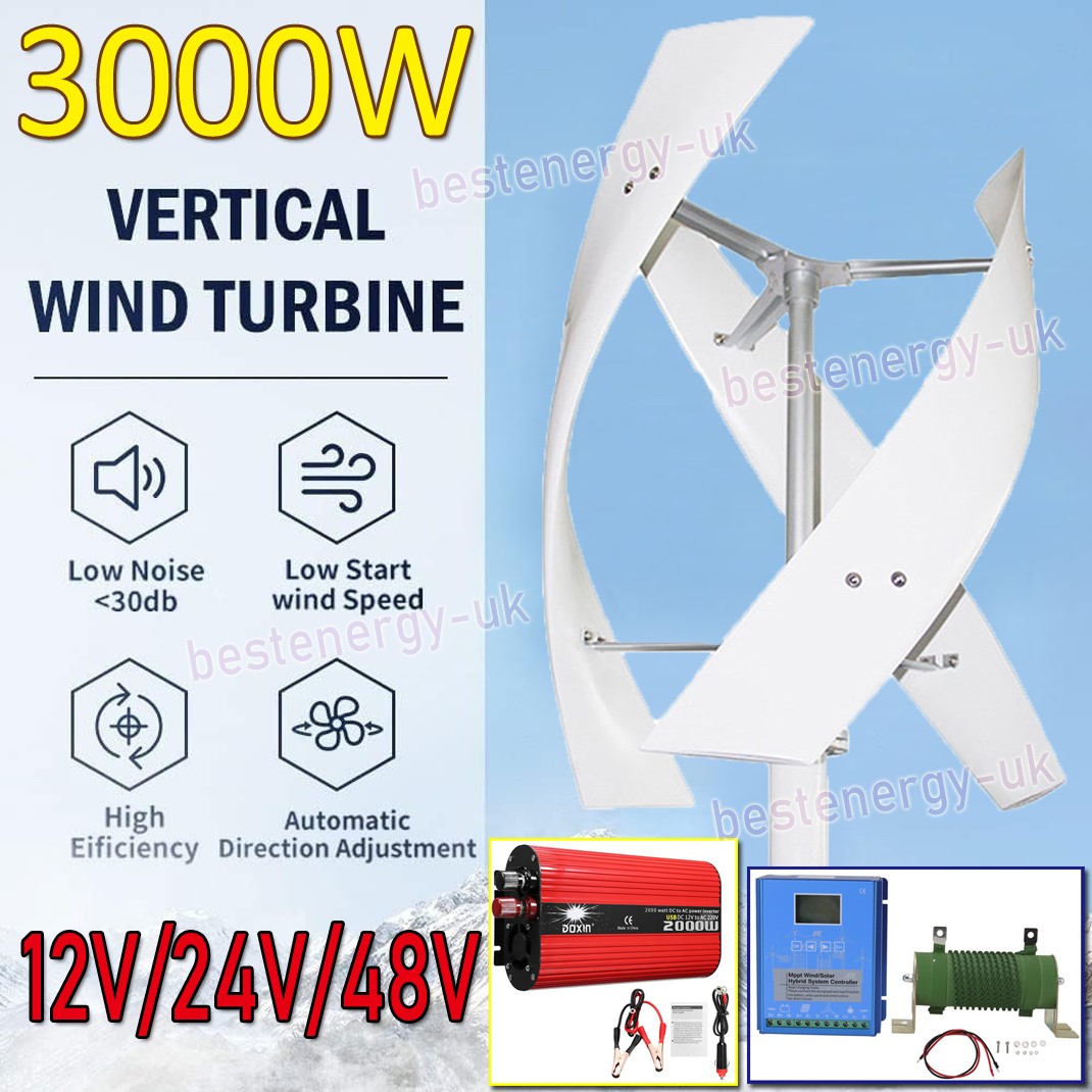 3KW Helix Wind Turbine Generator Kit 12V 24V 48V MPPT Controller Power Inverter