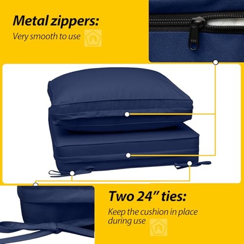 Outdoor Deep Seat Cushions with Double Welted 24"x24"x5"/24"x19" Navy Blue