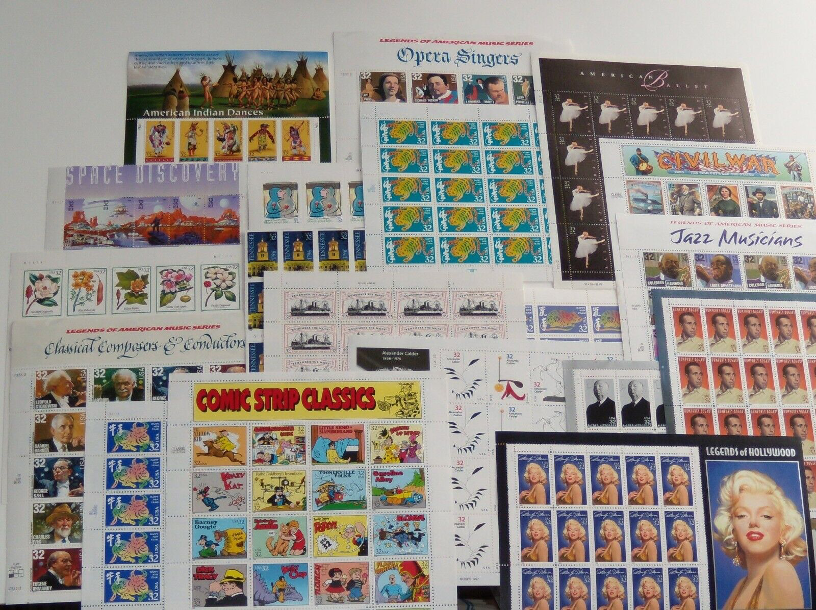Five (5) Sheets x 20 = 100 of Assorted Mixed Designs of 32¢ US USA Postage Stamp
