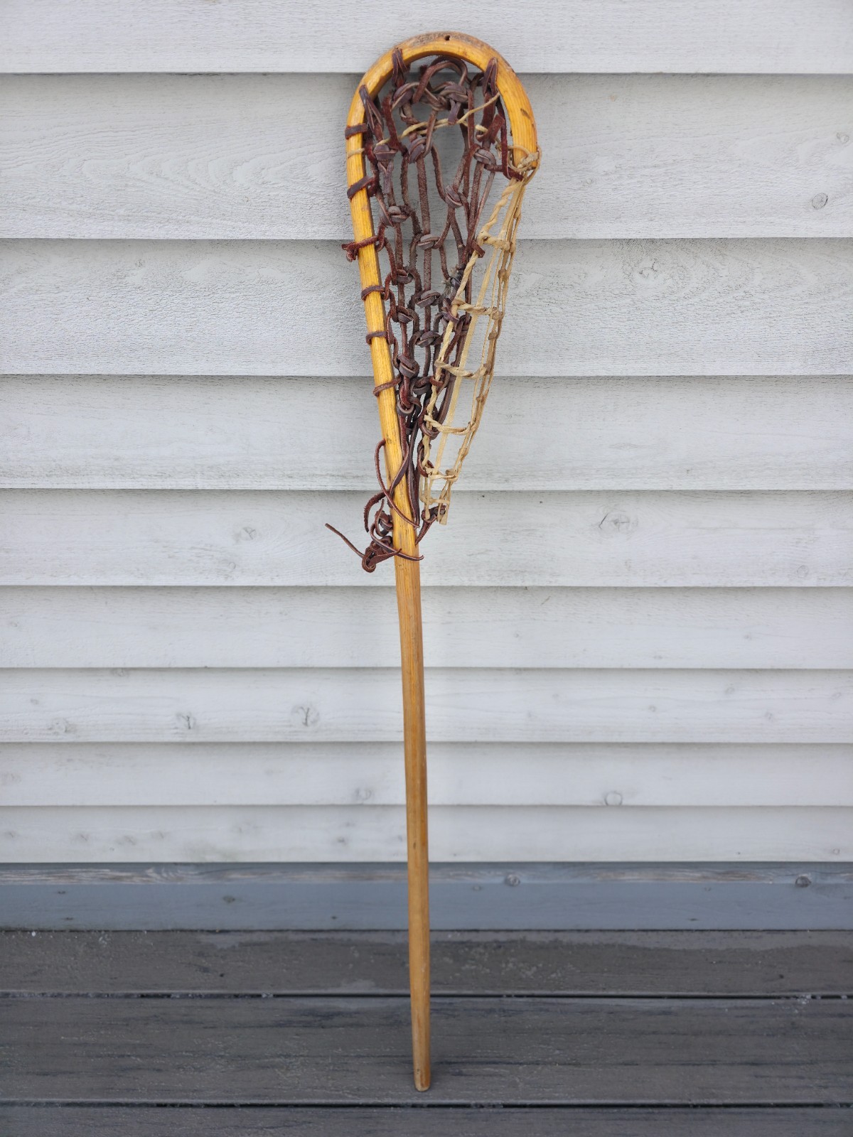Beautiful VINTAGE Old Wooden HANDMADE Lacrosse Stick 45" x 6"