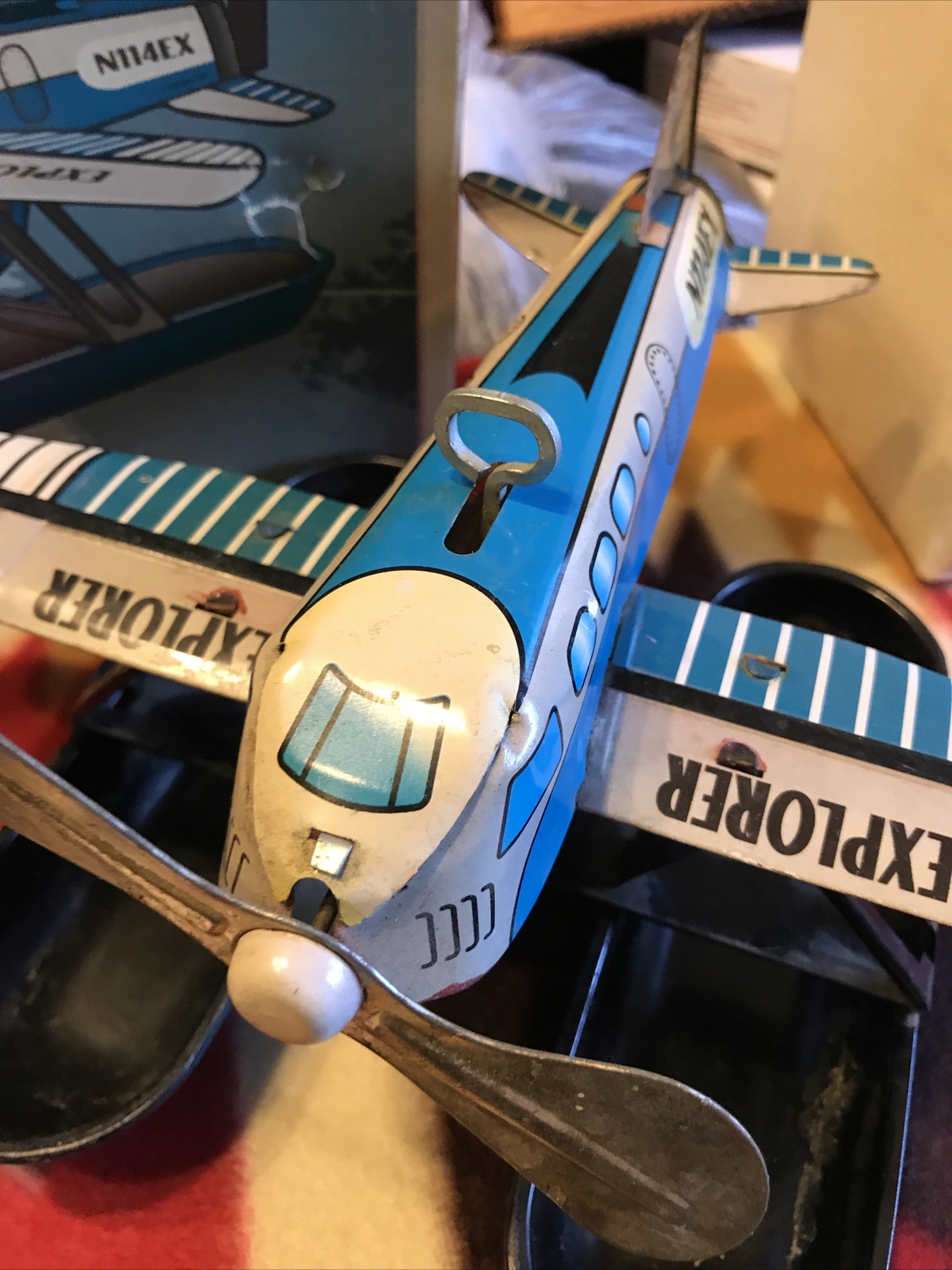 SCHYLLING Propeller Sea Plane Tin Windup Pontoon Box/ Motorcycle Side Car Rider