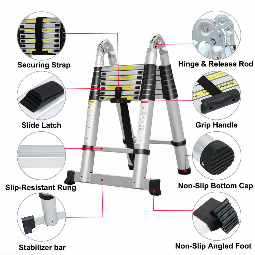 16.5 ft Folding Ladder Aluminum Multi Purpose Extension Ladders Building Supplie