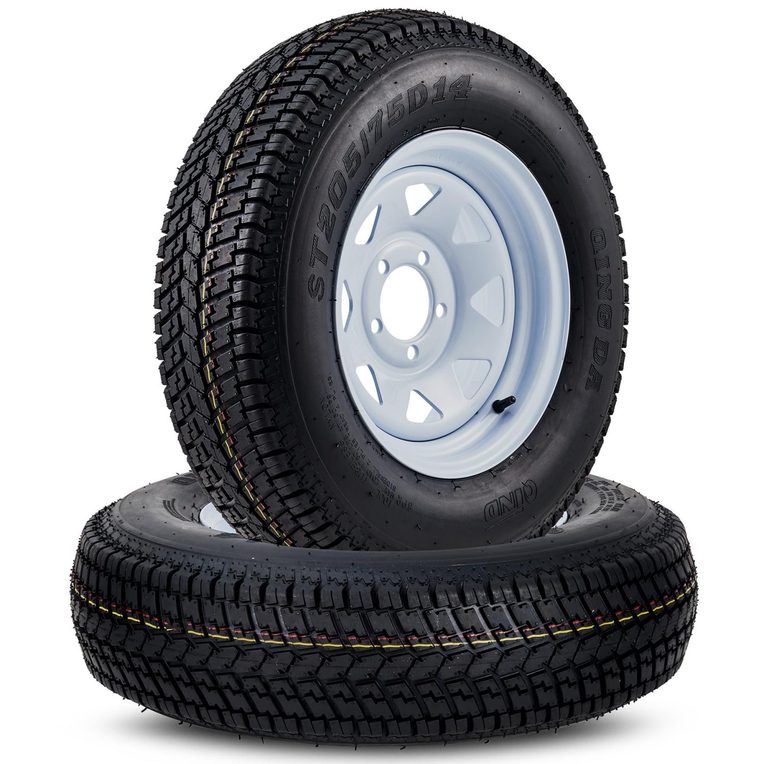 2pack ST205 75D14 Tire ST205/75D14 Trailer Tires with 14" Rims 5 Lug on 4.5"