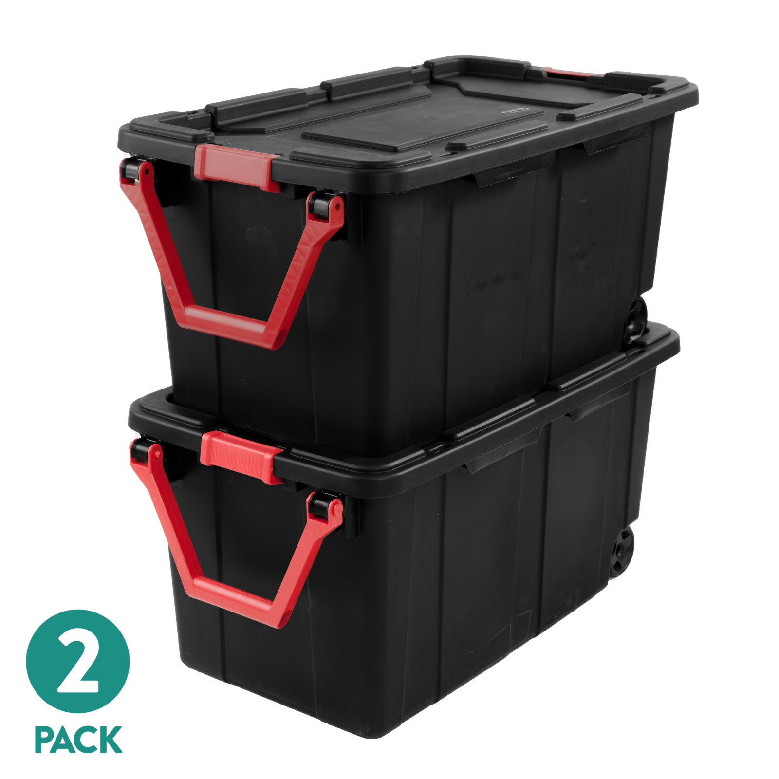 Sterilite Industrial 40 Gal Wheeled Storage Tote Black Container Handle 2-Pack