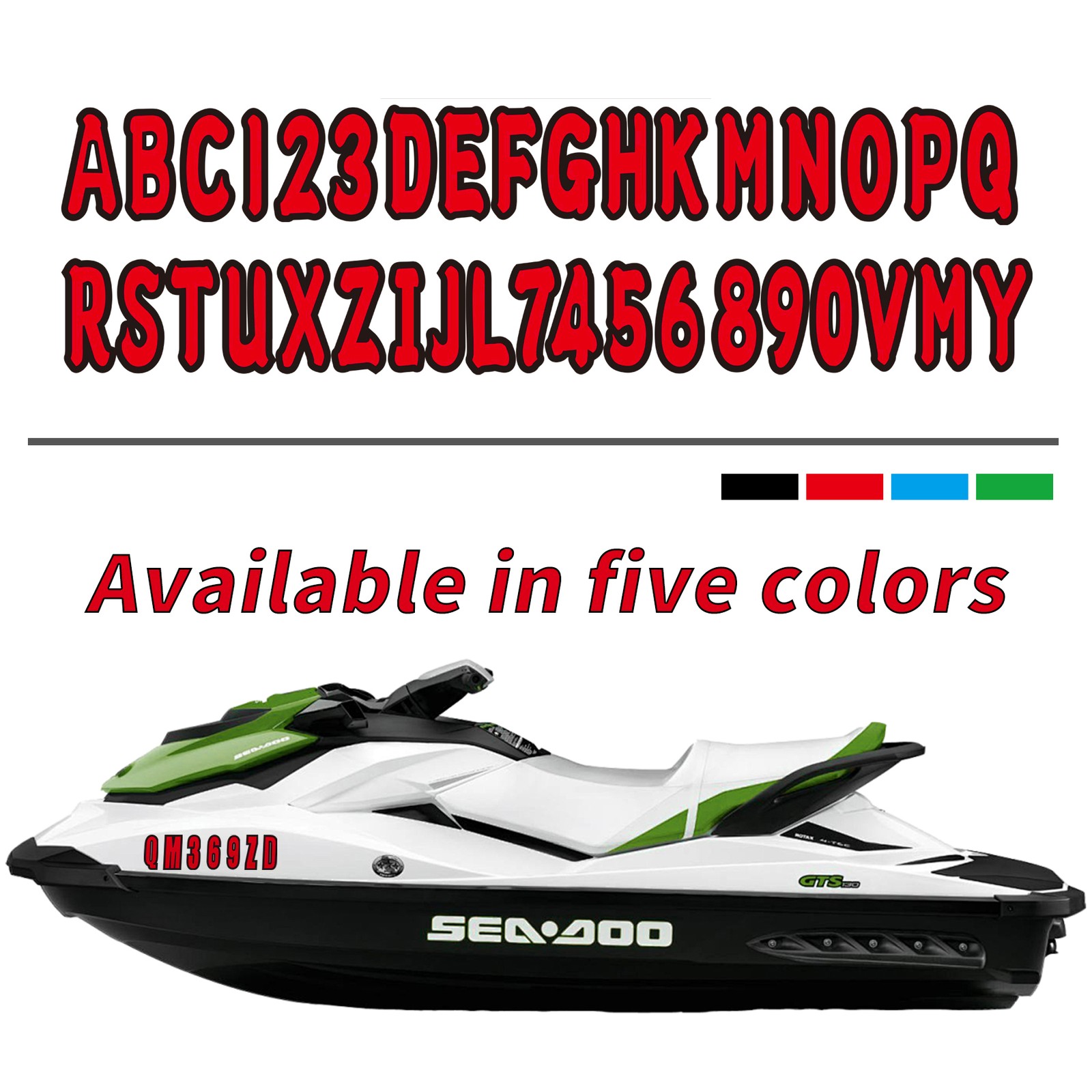 Custom Boat Registration Numbers Letters Red Decals 4 Sets of A-Z & 0-9