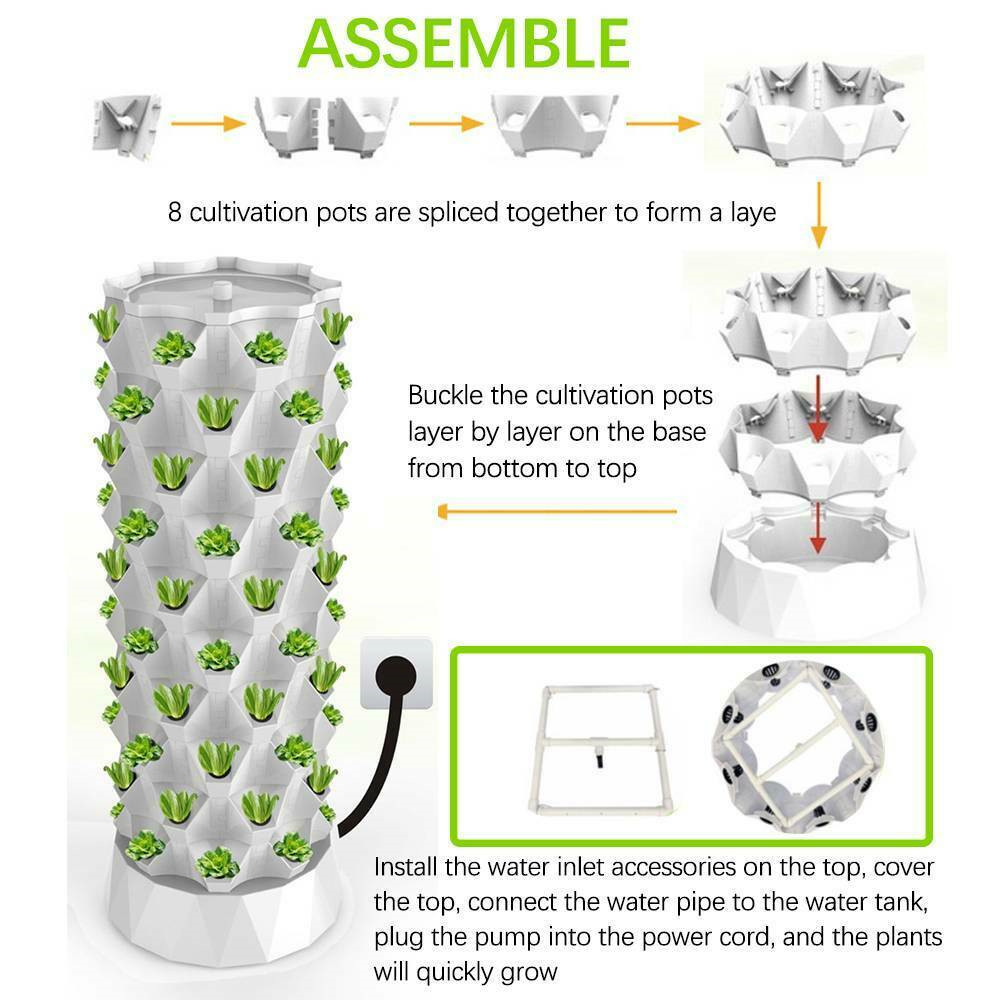 80 Pot Vertical Hydroponics Tower Systems Growing Kit Plant Garden Home US