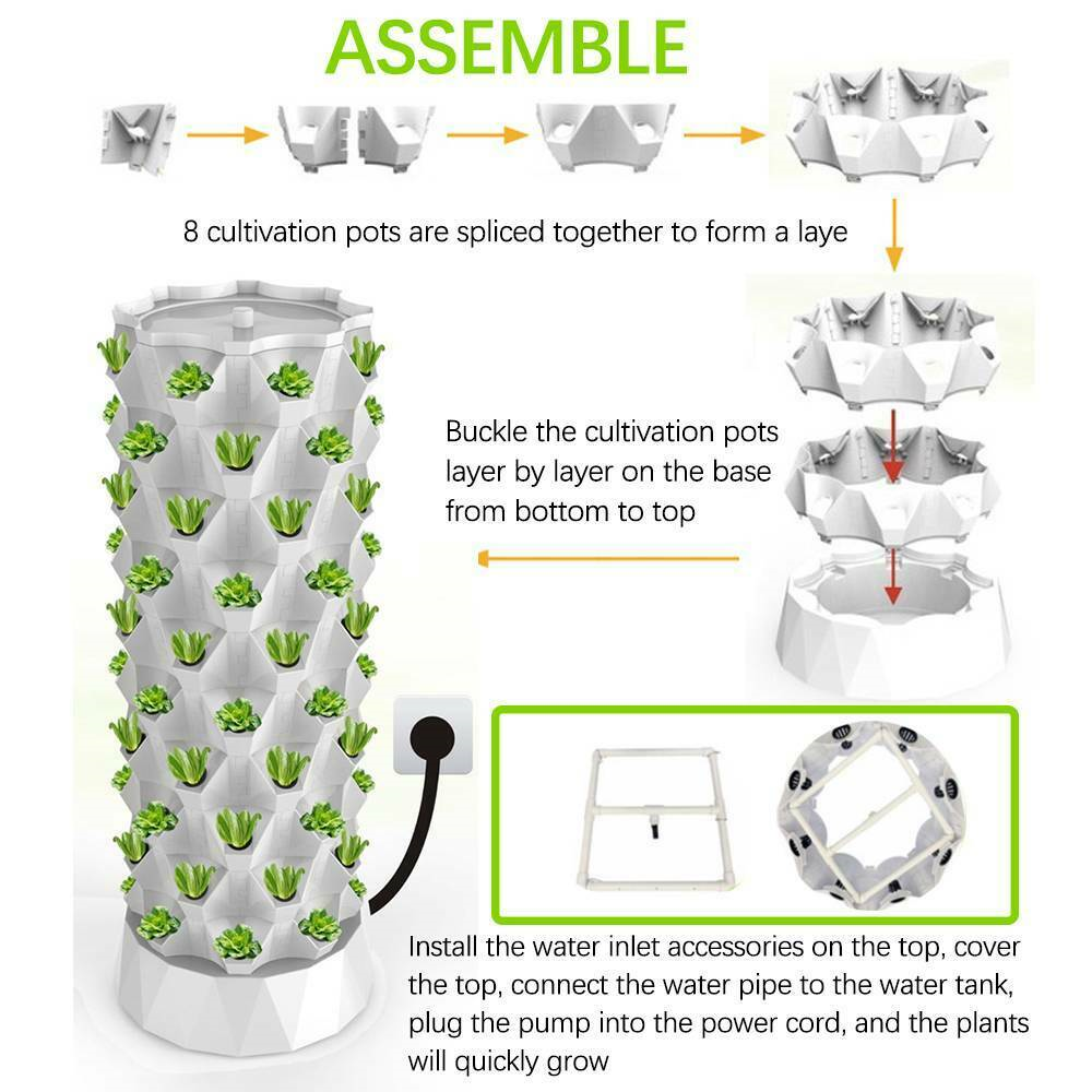 80 Pot Vertical Hydroponics Tower Systems Set Hydroponic Growing Kit Garden Home