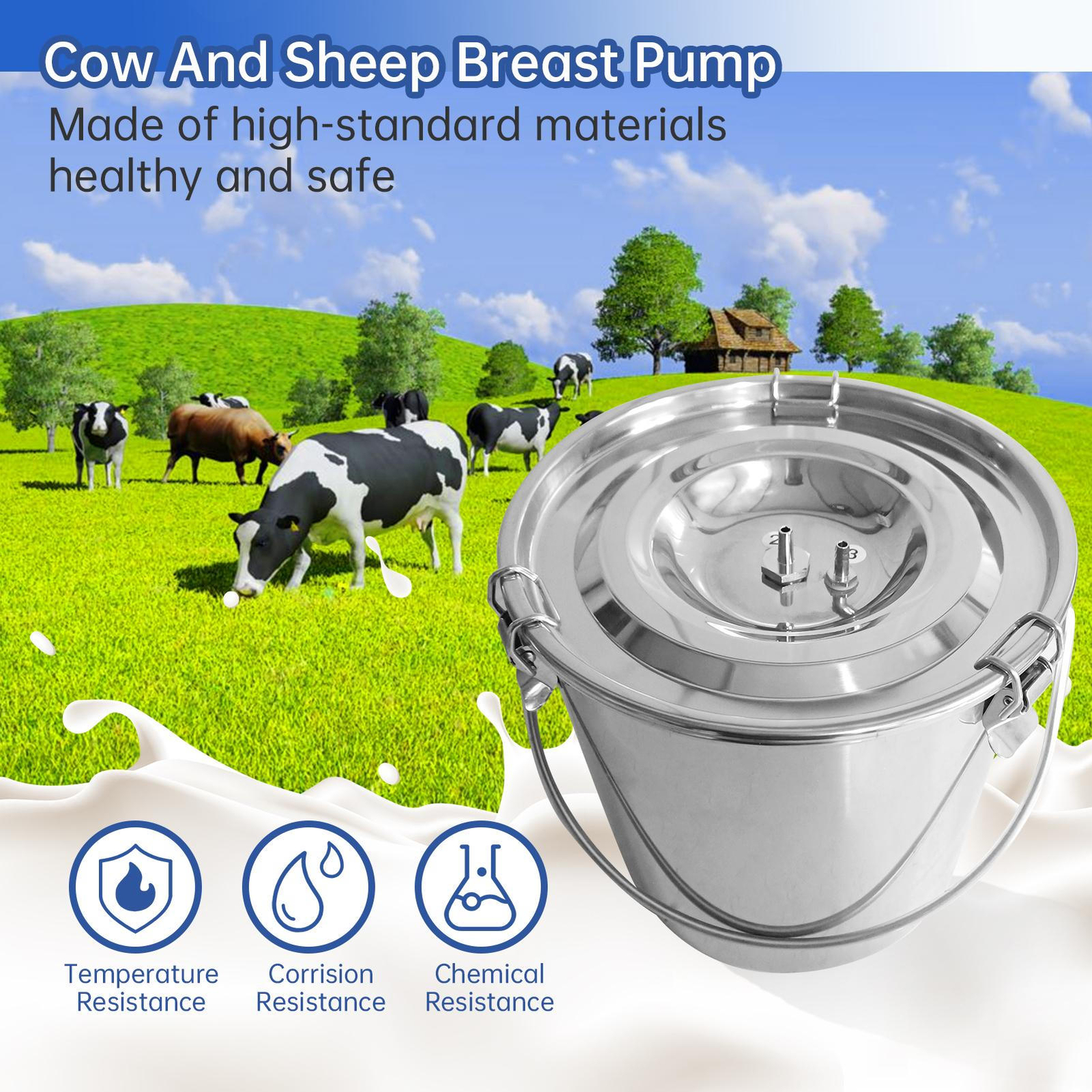 9L DualHead Sheep Goat Cow Milking Machine Vacuum Impulse 304 Steel Pump Milker-