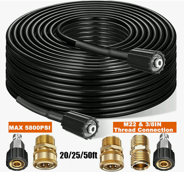 High Pressure Washer Hose 25/50/100ft 5800PSI M22 Power Washer Extension Hose