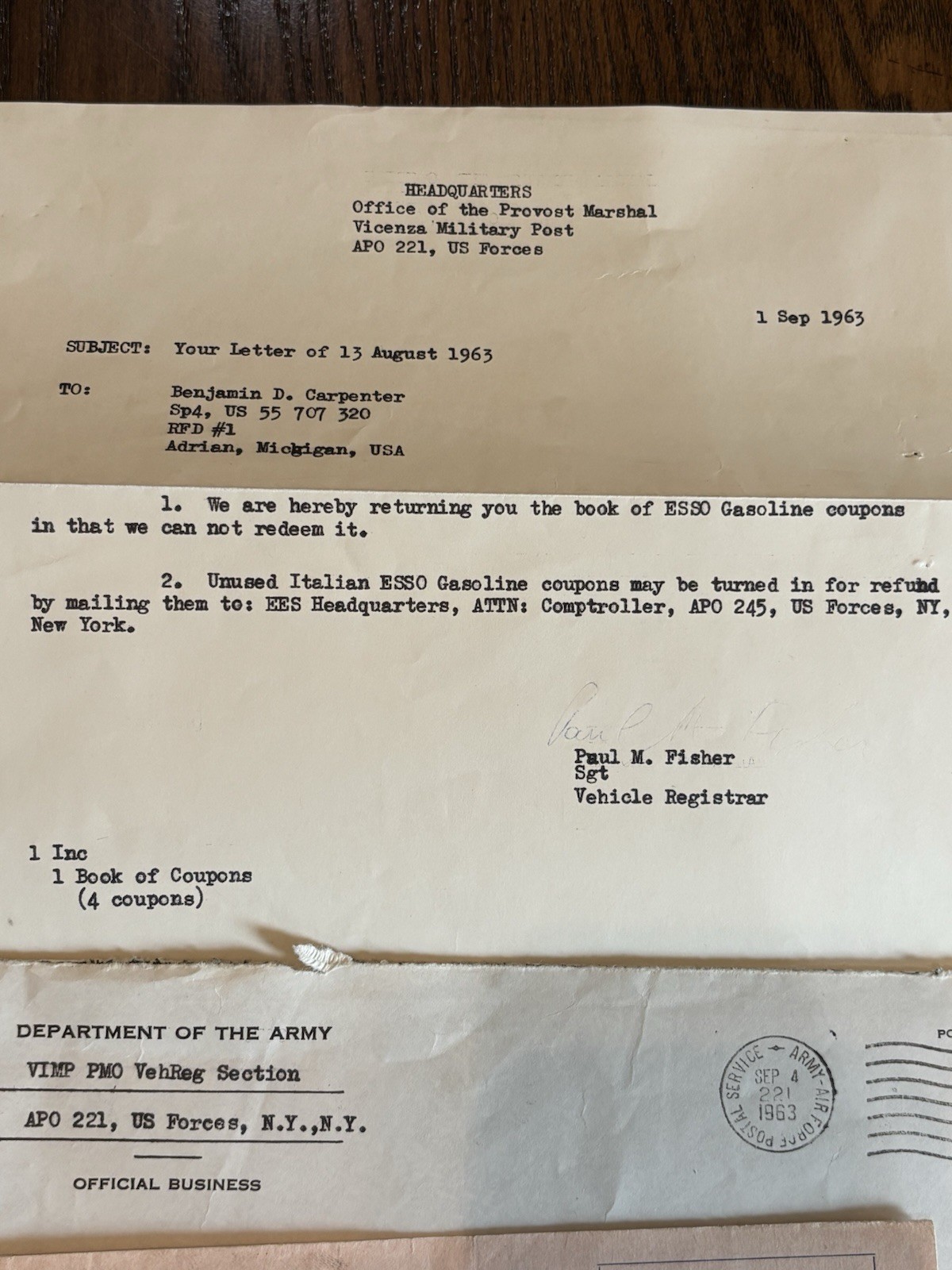 VINTAGE 1963 ESSO-NATO military Gas Coupon ￼U.S /NATO forces ￼ITALY (5liters)