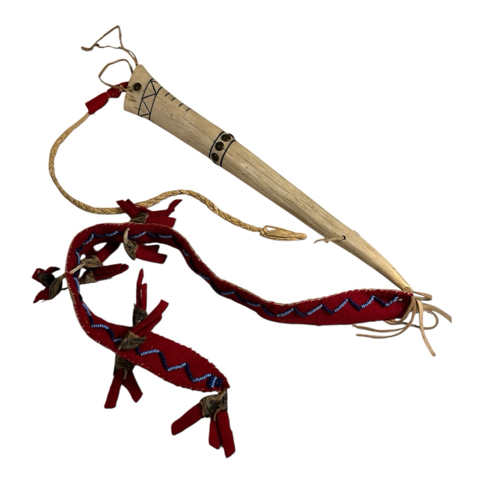 Vintage Authentic Native American Elk Antler Studded Quirt