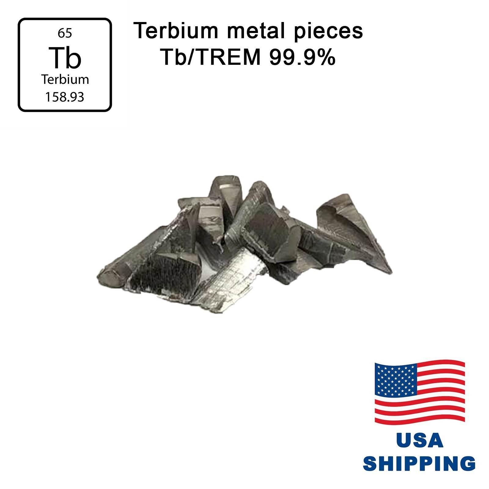 Terbium Metal 50 Grams 99.9% 3N Pure Pieces Rare Earth Element USA Shipping