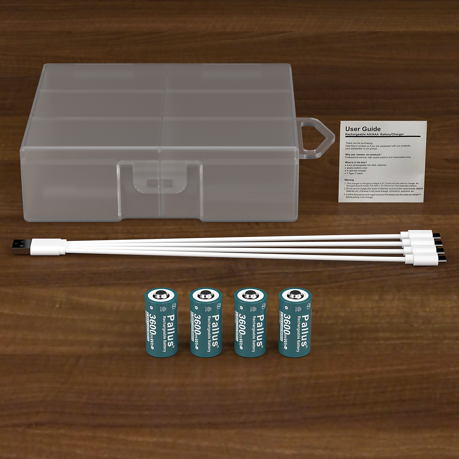 1.5V USB Rechargeable Lithium C Batteries with 4in1 Charger Cable 3600mWh