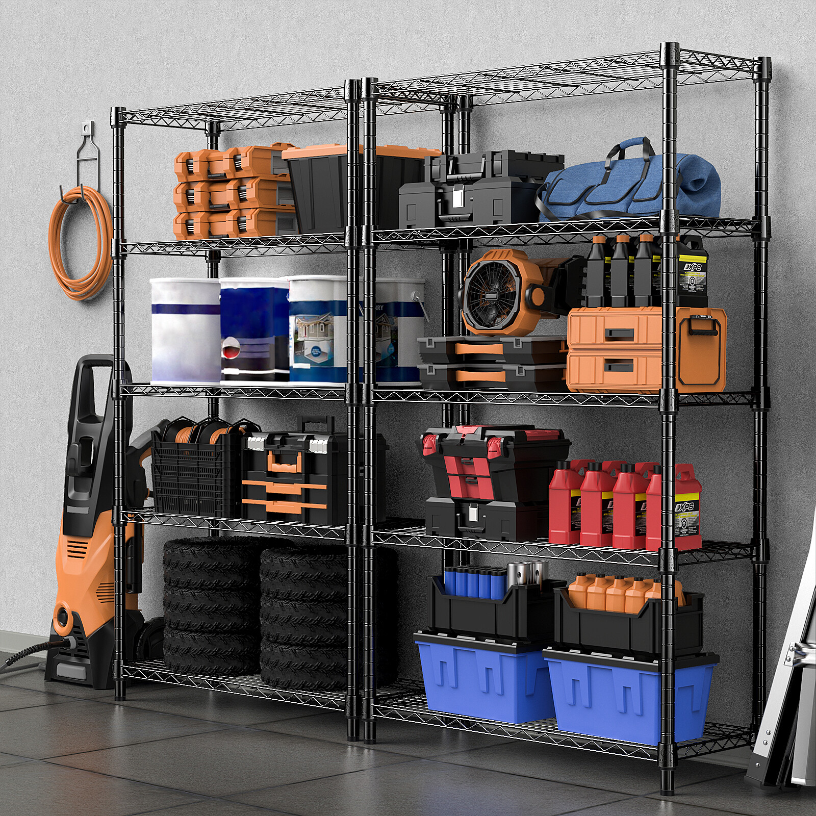 5 Shelves Adjustable Heavy Duty Storage Shelving Steel Organizer Wire Rack Black