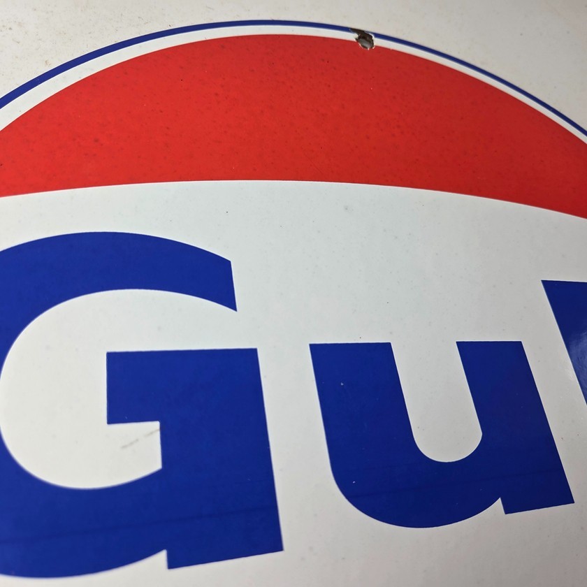 Vintage Gulf Gasoline Sign - Large Service Station Gas Pump Advertising Sign