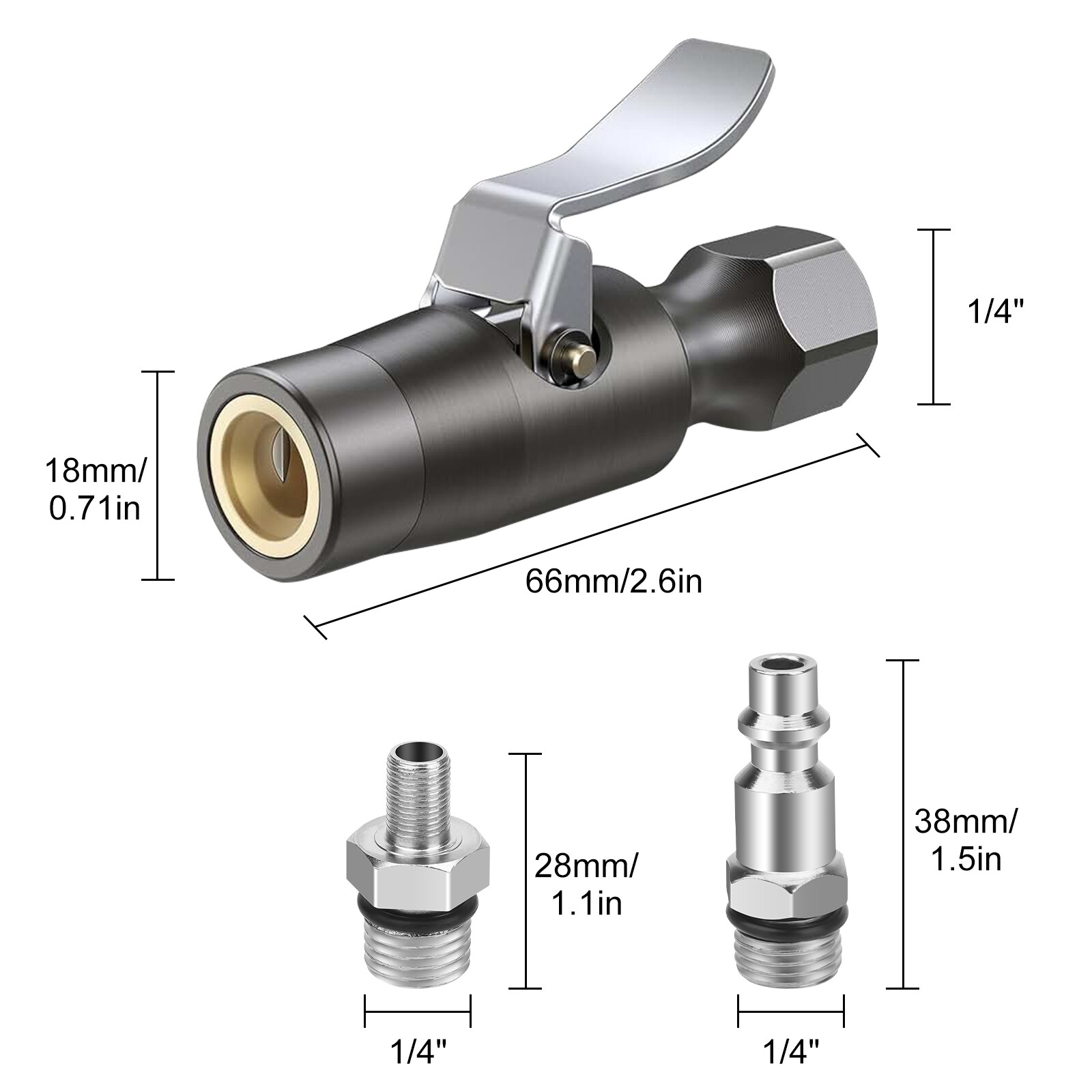 200PSI Tire Inflator Lock-on Air Chuck Heavy-Duty Compatible with Schrader Valve