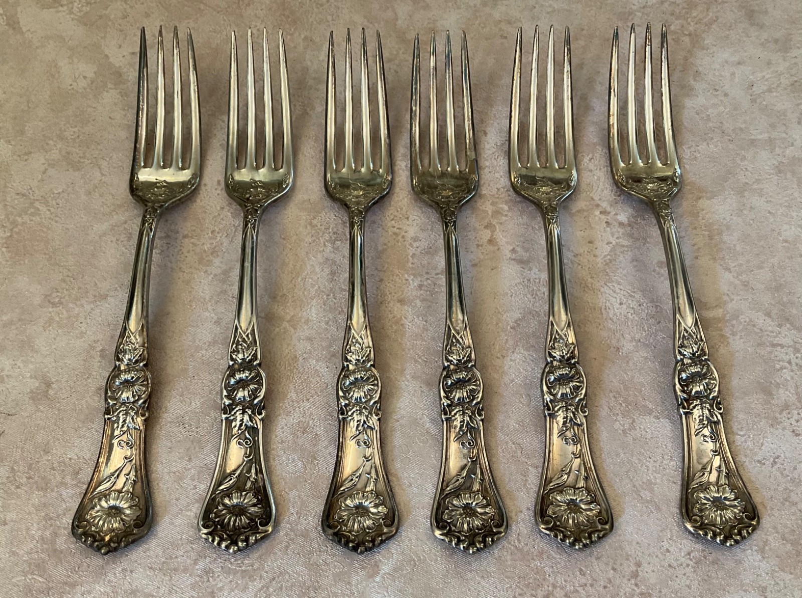 6 Pc 1906 GRENOBLE / GLORIA Silverplated 7" DINNER FORKS Wm A Rogers/Oneida