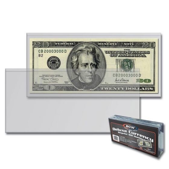 50 BCW Regular Currency Banknotes Sleeves Modern US Size Notes Holder Semi Rigid