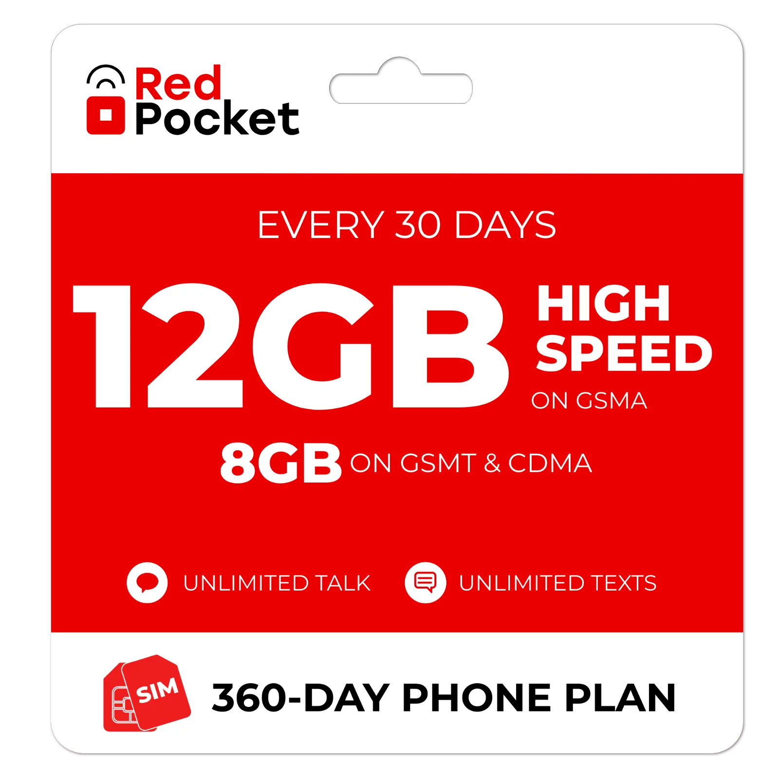 $18.33/Mo RedPocket Prepaid Plan: UnImtd Everything, GSMA 12GB(GSMT & CDMA 8GB)