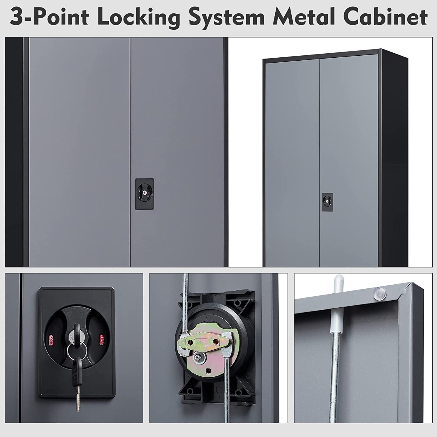 Metal Cabinet 4 Adjustable Shelves 71H Locking Garage Storage Cabinet with Doors