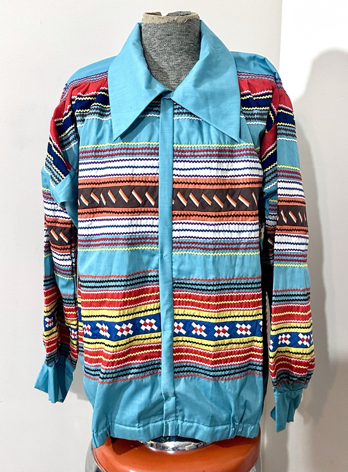 Vintage Seminole Indian Patchwork Shirt Jacket Ric Rac Native American Sz L