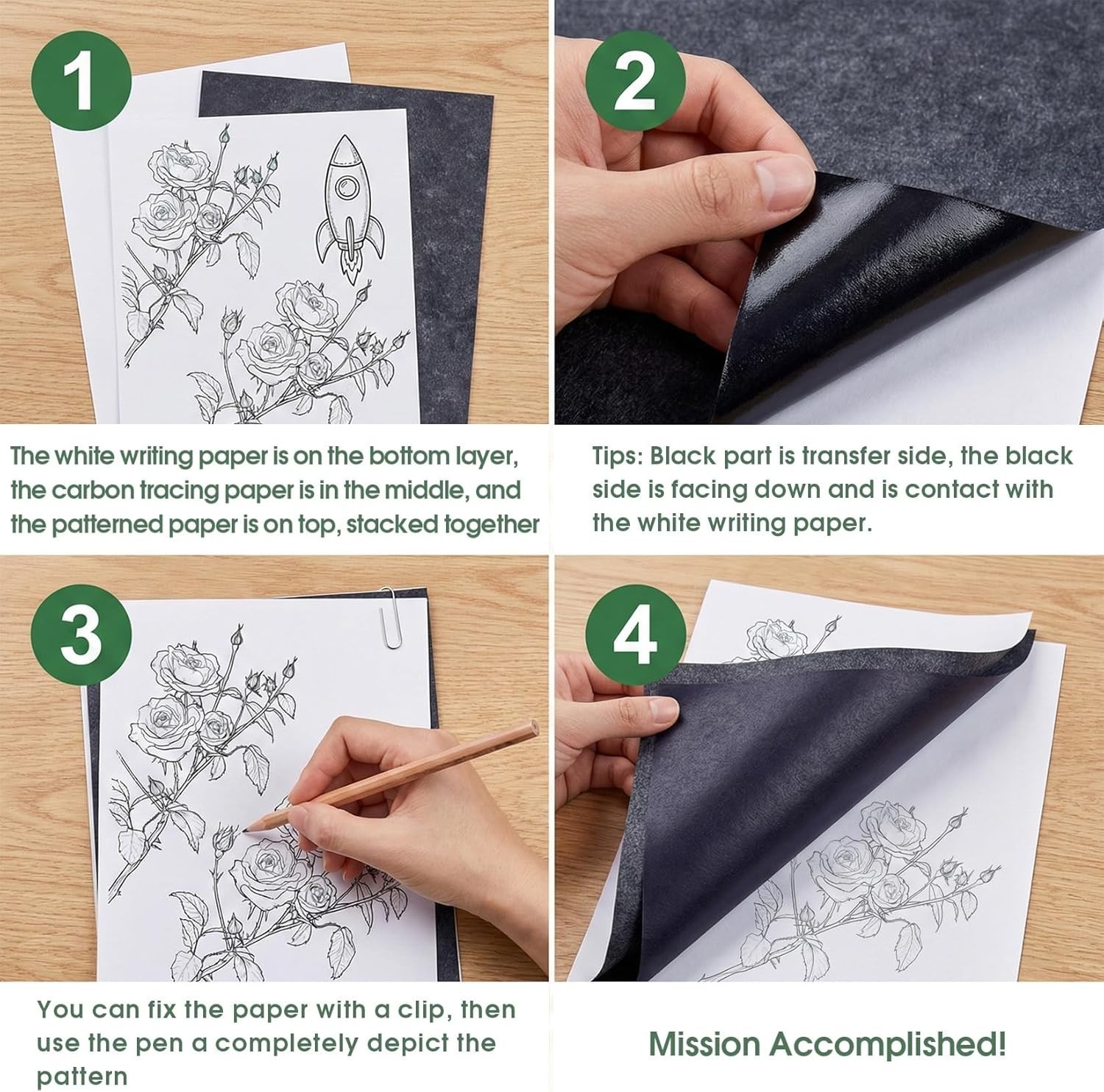 Carbon Paper for Tracing Transfer-Paper Pad, 30 Pcs Black Graphite Copy Paper fo