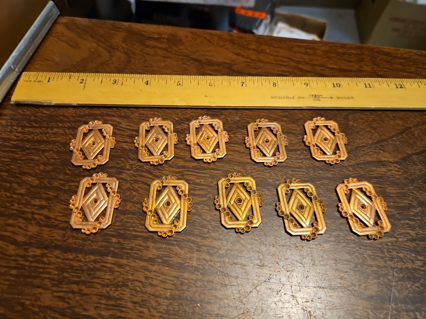 Lot Of 10 Studded Frame France Vintage 60s Brass Stampings Findings Jewelry