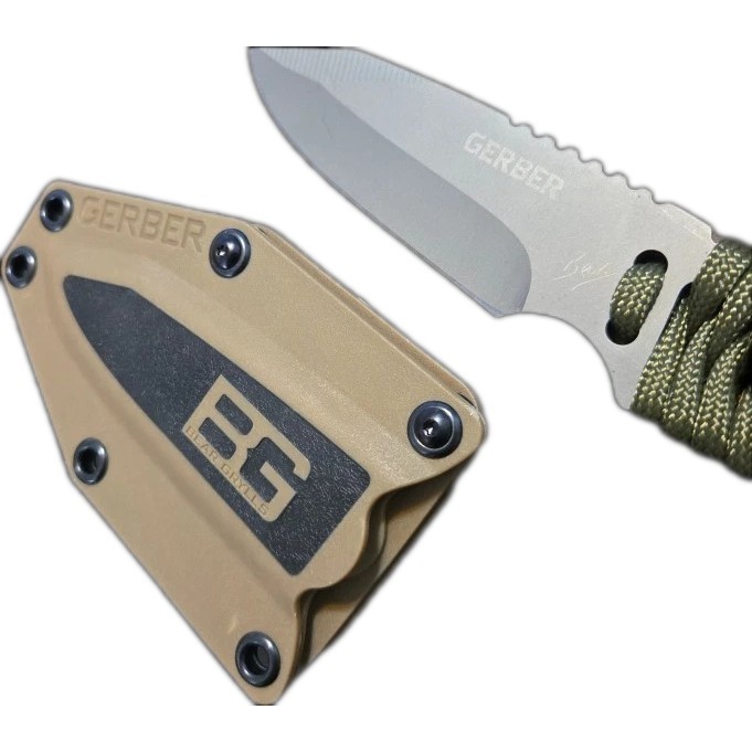 Gerber Bear Grylls Green Paracord Knife & Desert Sheath Full Tang Fixed Blade