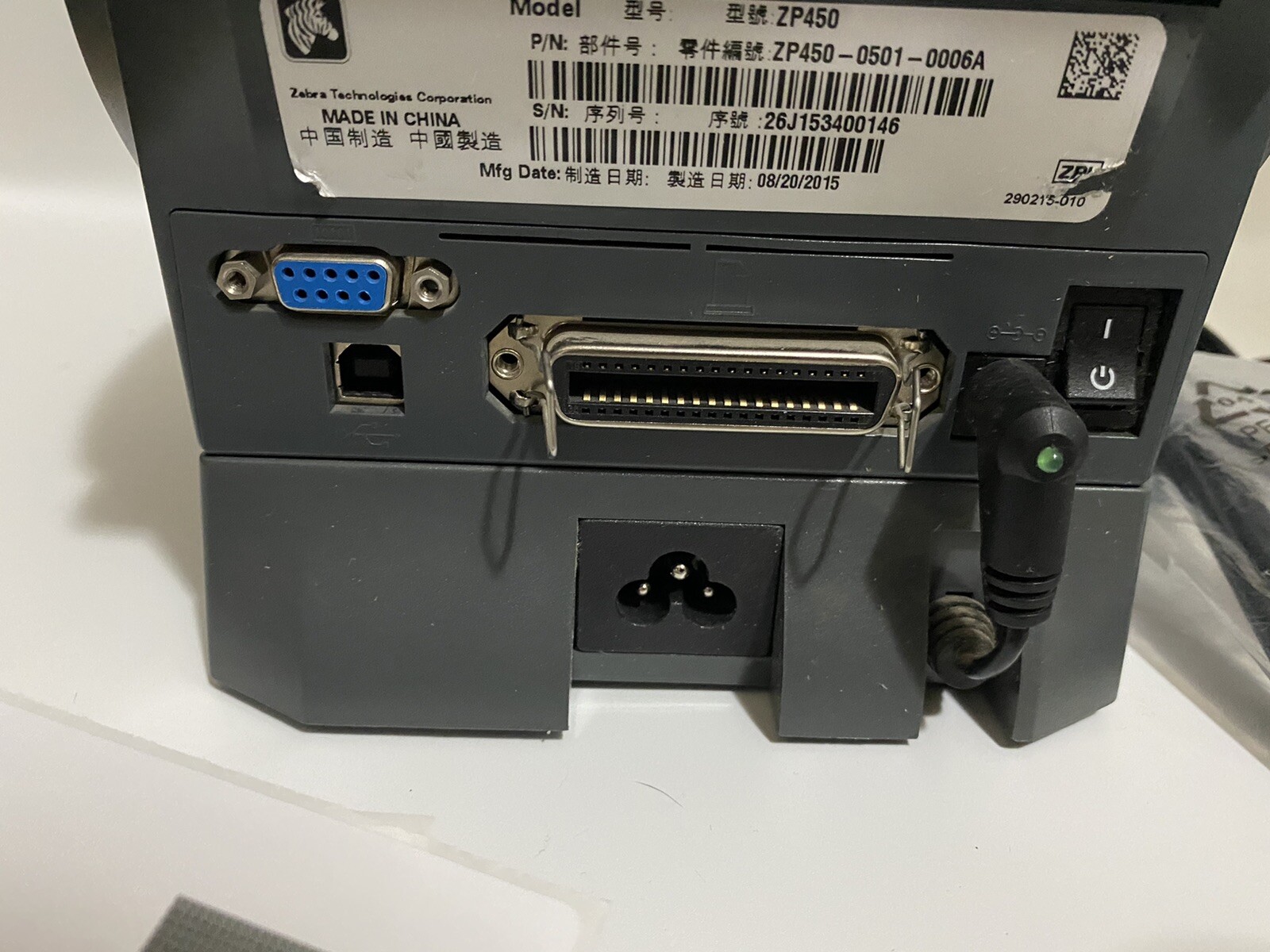 Zebra ZP450 Thermal Label Printer w free Labels & Cable RENEWED