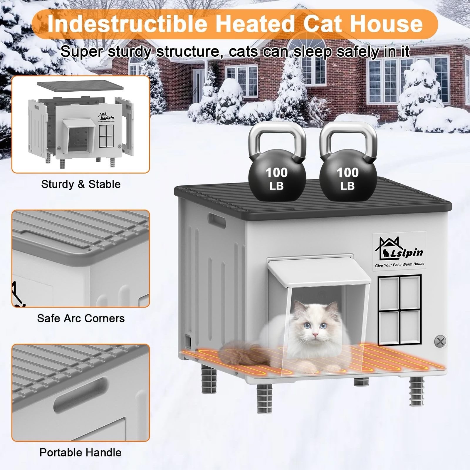 Heated Cat House for Outdoor Cats Insulated Weatherproof Shelter