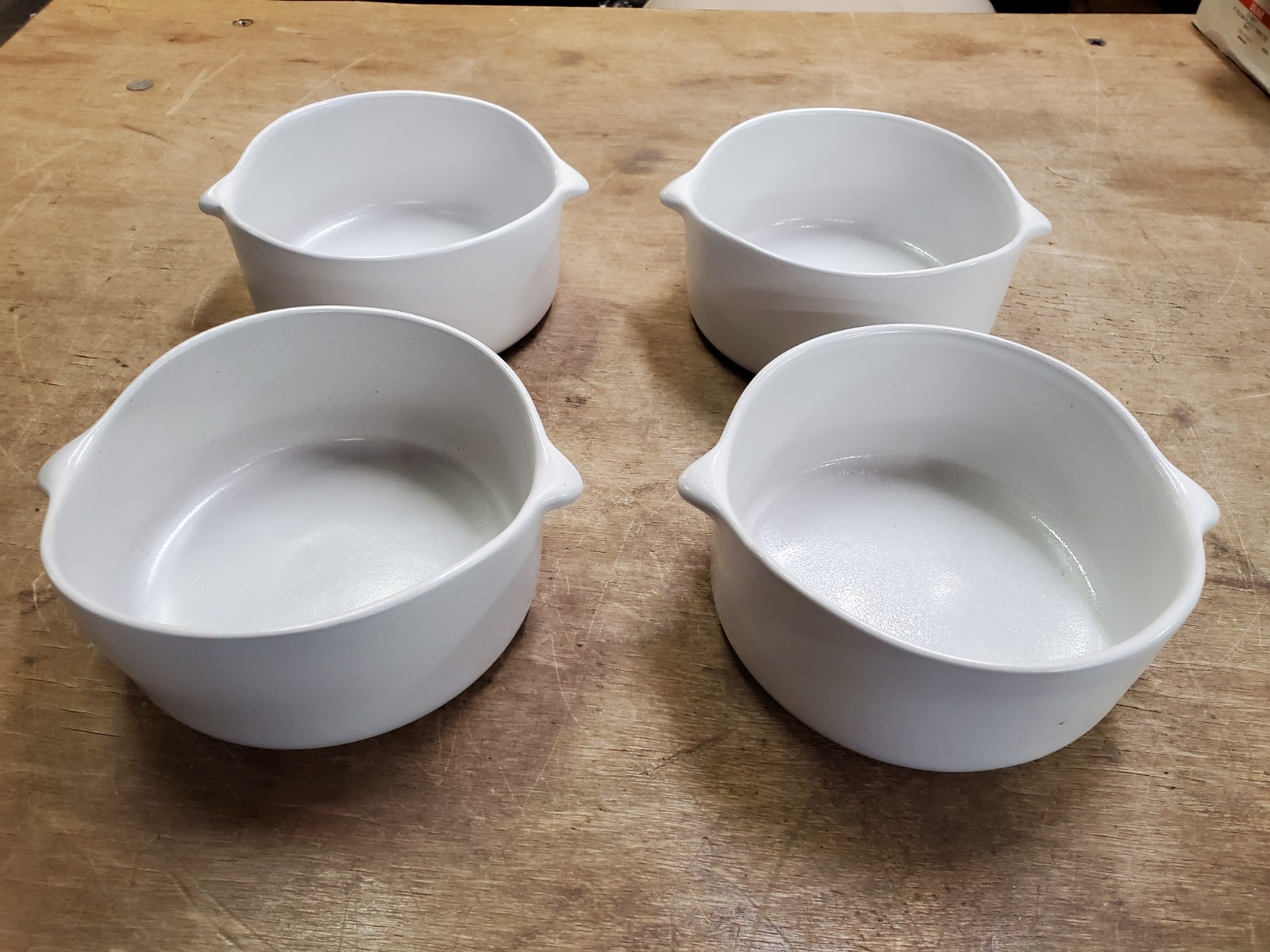 Bennington Potters Lugged Soup Bowls, Set of 4, #1641 Satin White Matte Glaze
