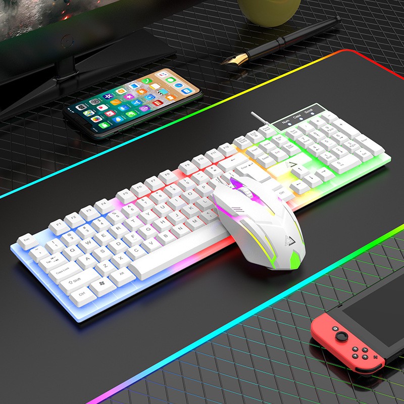Wired Gaming Keyboard and Mouse Set LED RGB Rainbow Backlit For Computer Desktop