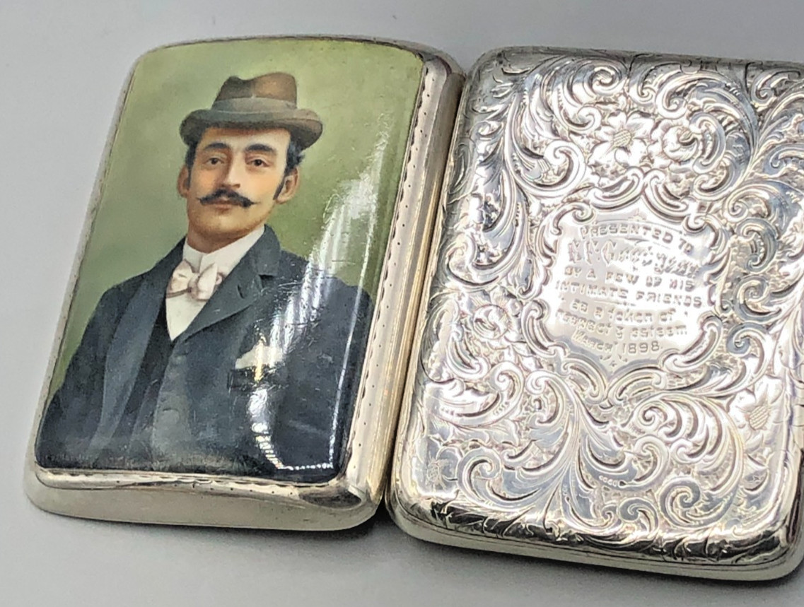 Antique English Sterling Silver hinged Cigarette or Card Case 3 5/8" x 2.75"