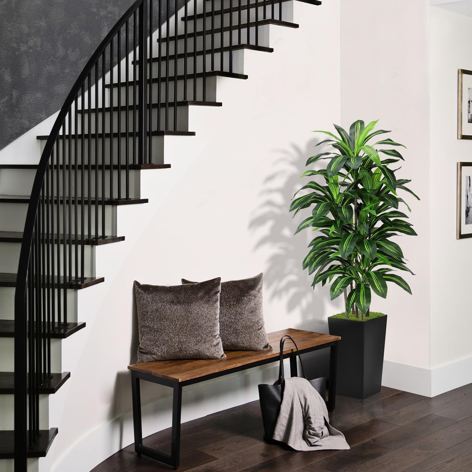 Artificial Dracaena Tree 5FT Fake Tree with Black Tall Planter Indoor Decor