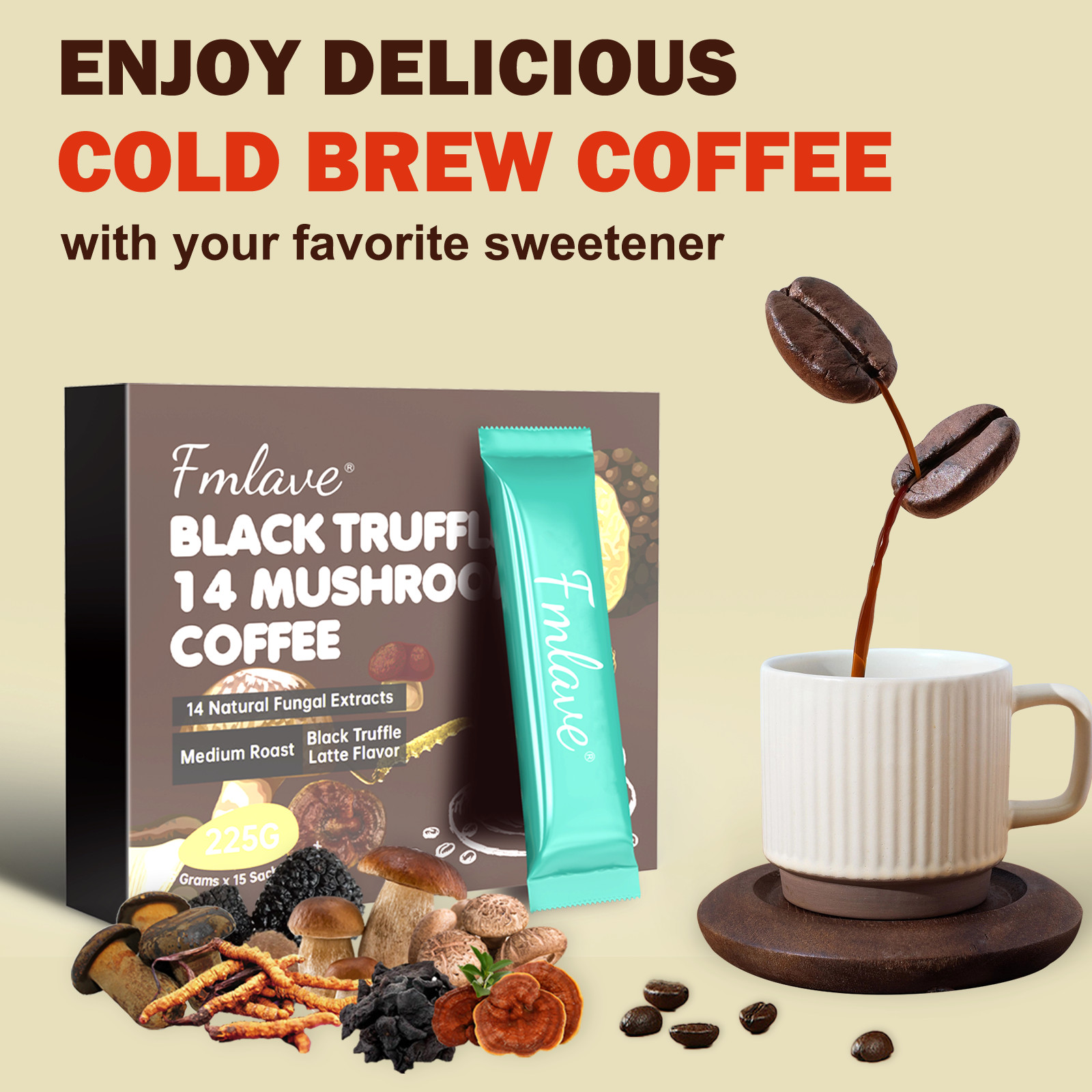 2 pack 14 Mushroom Coffee Organic Instant Coffee Brain & Energy Boost 30 sachets